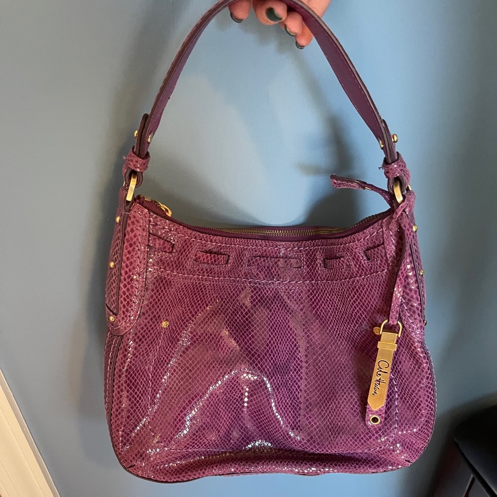 Purple snakeskin Cole Haan purse